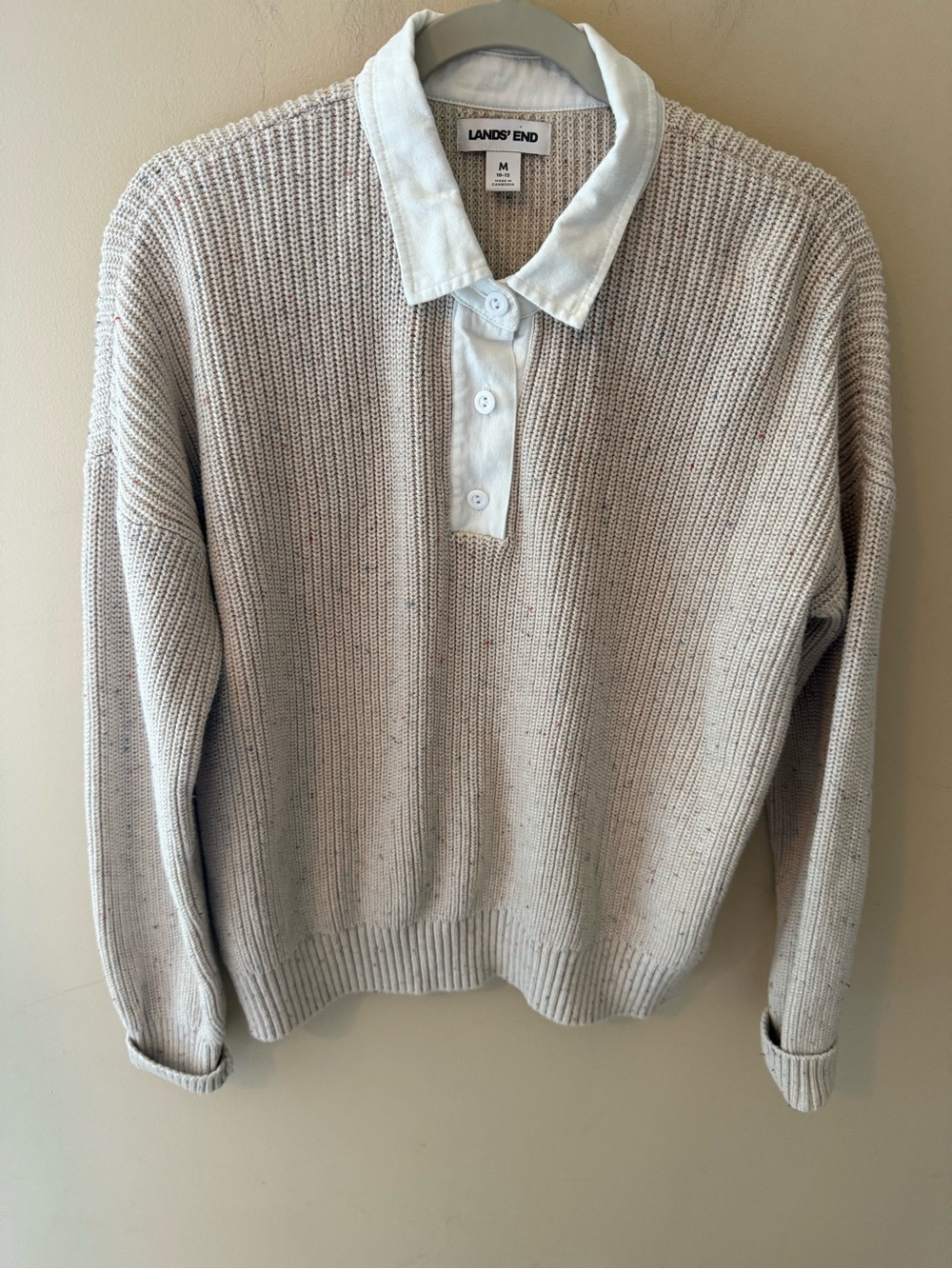 Lands End Drifter Rugby with Woven Collar cotton Sweater size M